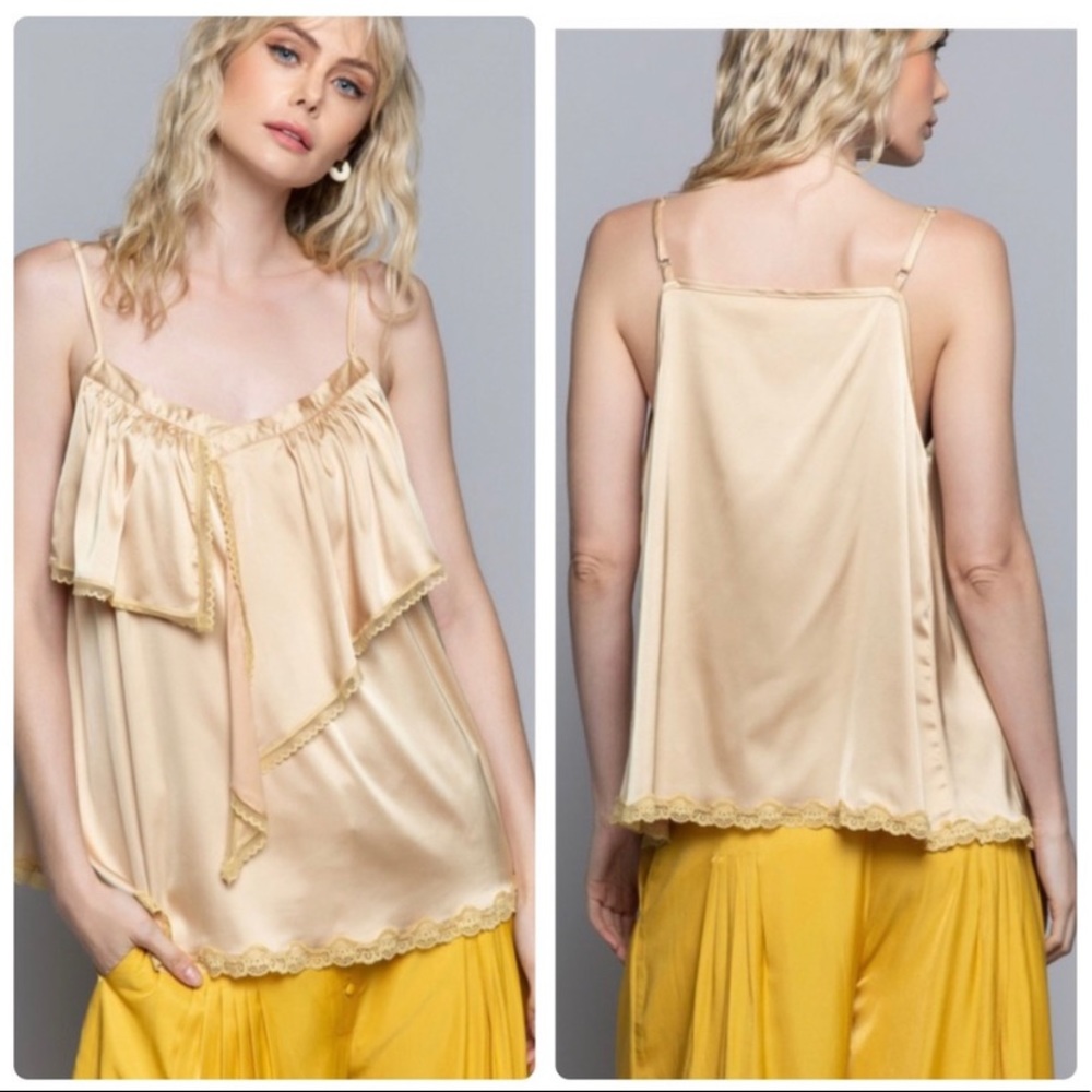 *SALE* POL Gold Satin Ruffle Camisole - Picture 2 of 8
